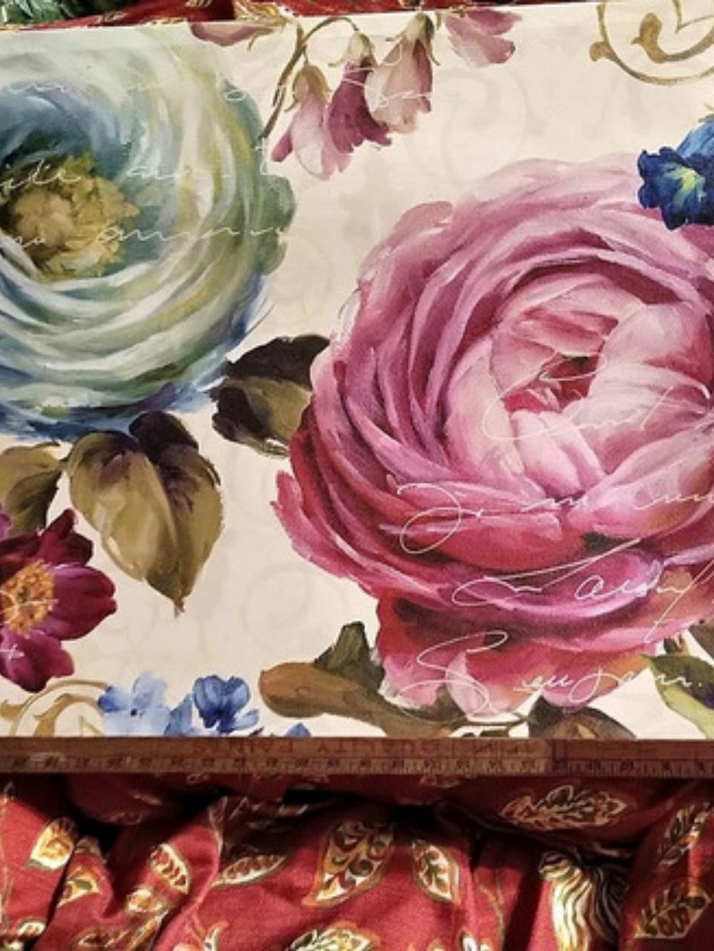 Lisa Audit Floral Canvas Print, Pink & Blue Ranunculus, 24" x 36"